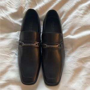 Perry Ellis Black Leather Slip-On Loafers